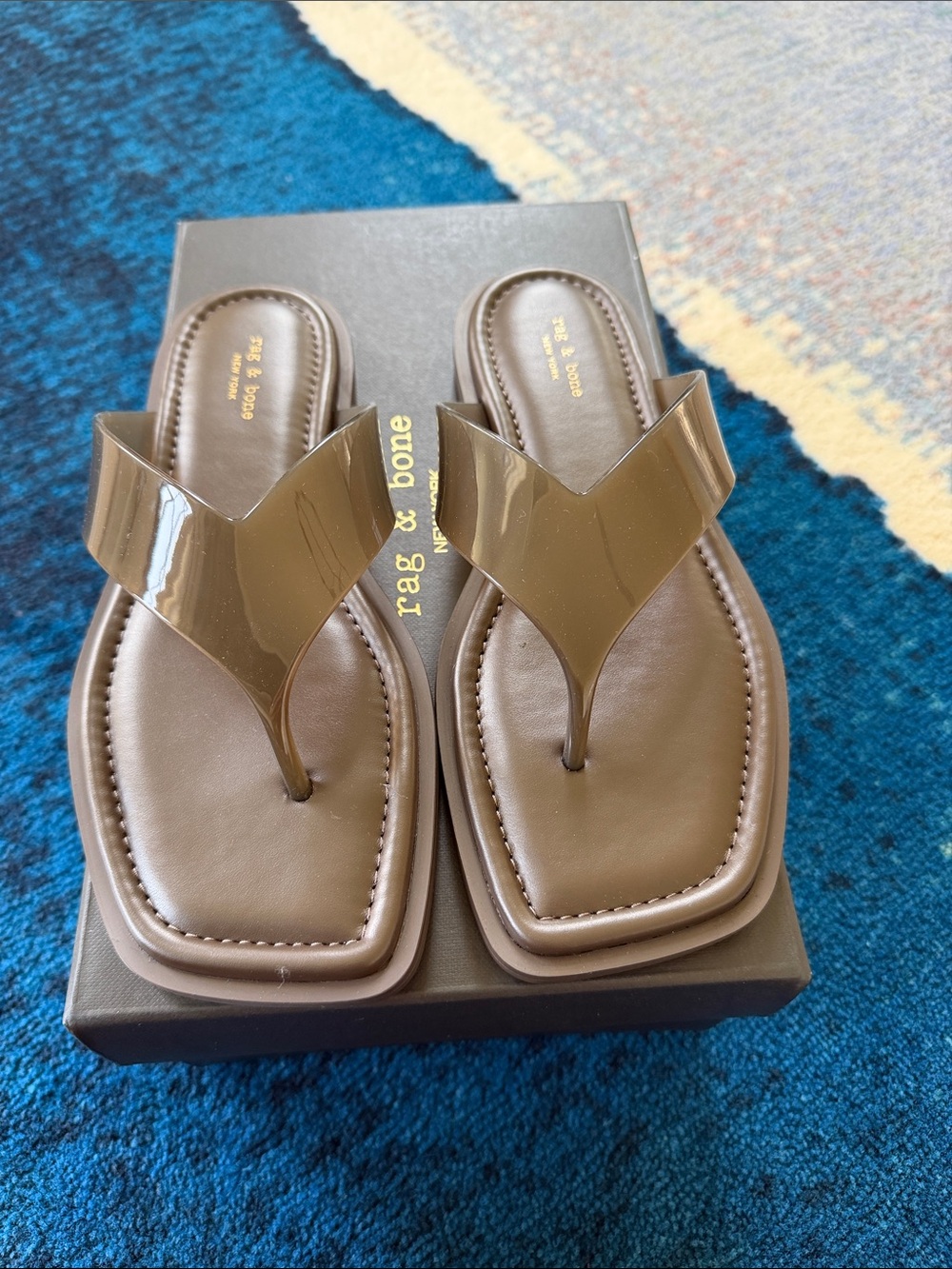 rag & bone Brown Patent V-strap Thong Sandals